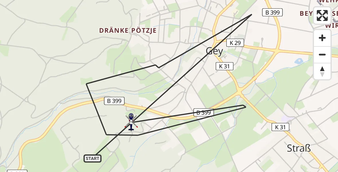 Flugroute Polizeihubschrauber Hürtgenwald - Hürtgenwald, 16 August 2026, 10:50