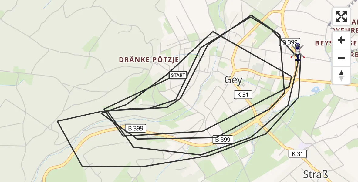 Flugroute Polizeihubschrauber Hürtgenwald - Hürtgenwald, 16 August 2026, 10:56