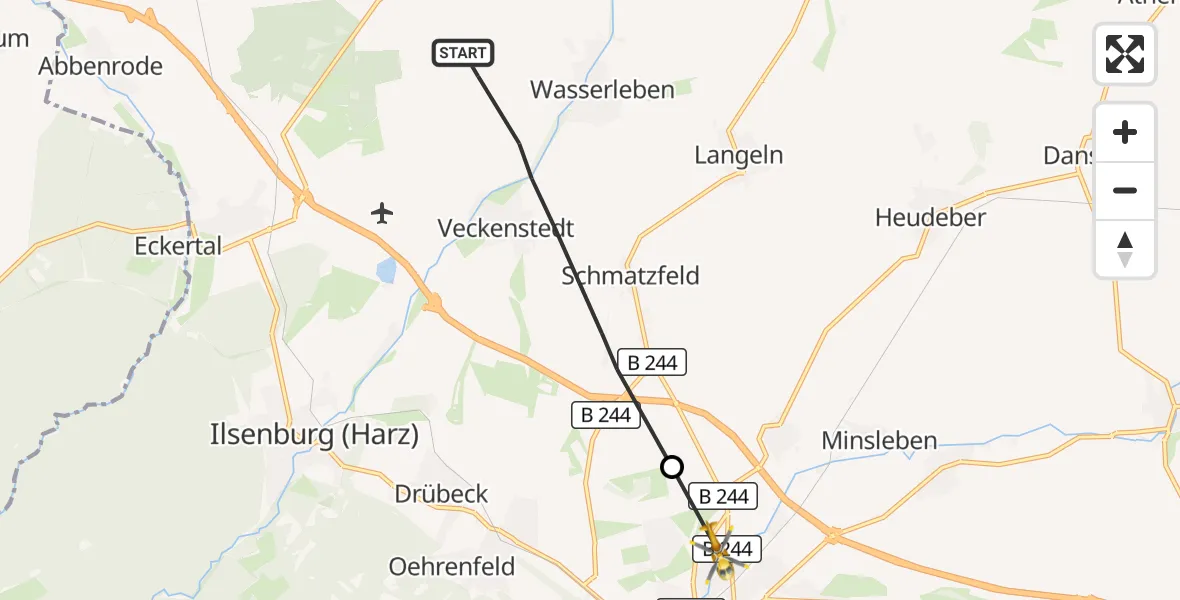 Flugroute Rettungshubschrauber Nordharz - Wernigerode, 16 August 2026, 10:57
