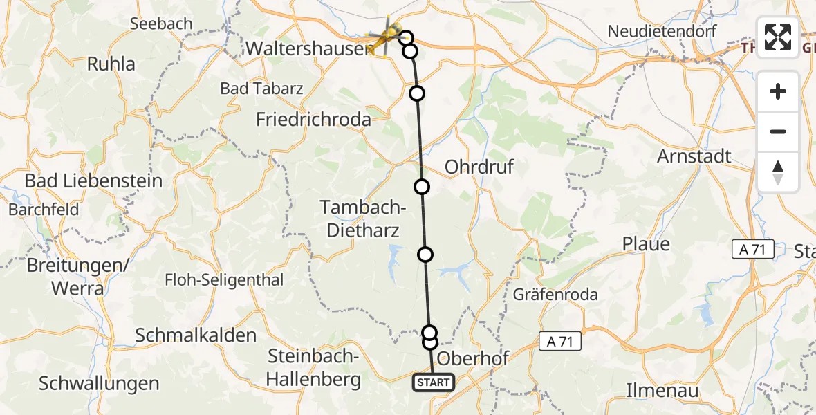 Flugroute Rettungshubschrauber Steinbach-Hallenberg - Georgenthal, 16 August 2026, 11:04