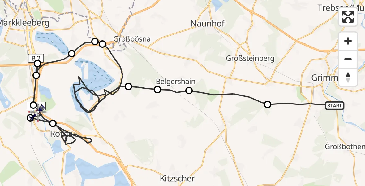Flugroute Polizeihubschrauber Grimma - Böhlen, 16 August 2026, 11:08