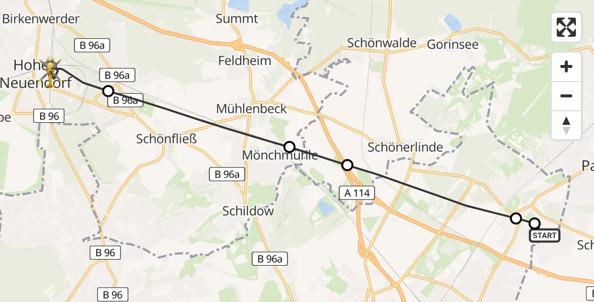 Flugroute Rettungshubschrauber Helios Clinic Berlin-Buch - Hohen Neuendorf, 16 August 2026, 11:11