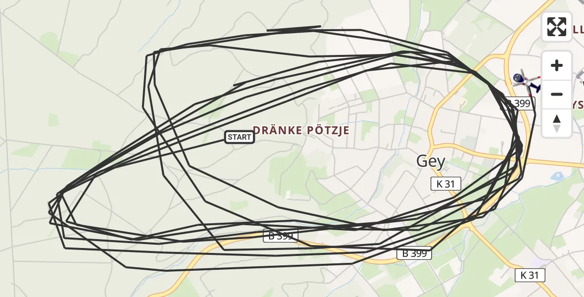 Flugroute Polizeihubschrauber Hürtgenwald - Hürtgenwald, 16 August 2026, 11:16