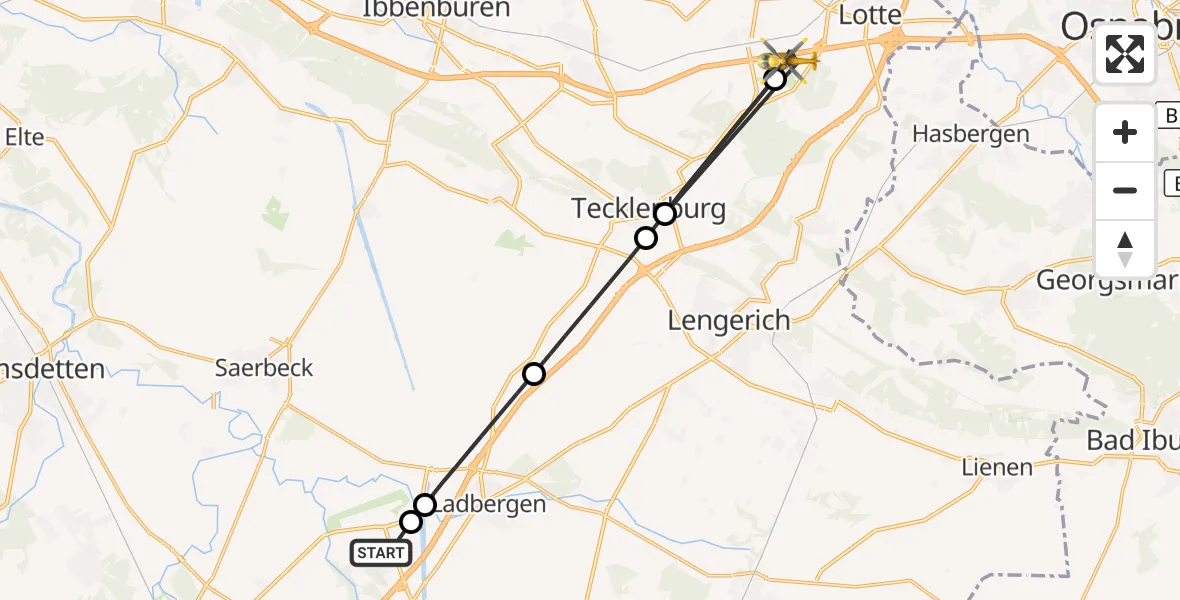 Flugroute Ambulanzhubschrauber Christoph  Westfalen-ADAC - Westerkappeln, 16 August 2026, 11:25