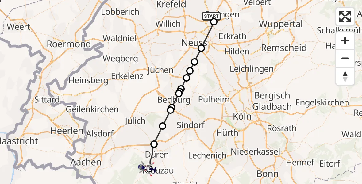 Flugroute Polizeihubschrauber Düsseldorf Flughafen - Hürtgenwald, 16 August 2026, 11:28