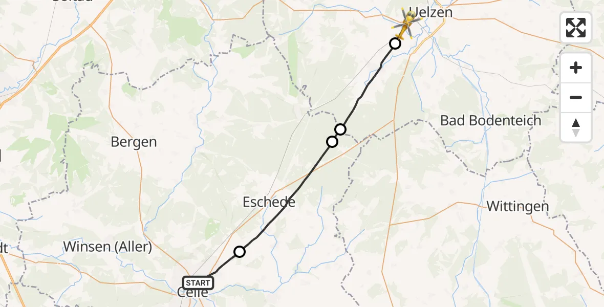 Flugroute Rettungshubschrauber Celle - Uelzen, 16 August 2026, 11:28