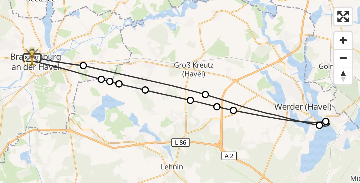 Flugroute Rettungshubschrauber Brandenburg an der Havel - Brandenburg an der Havel, 16 August 2026, 11:41