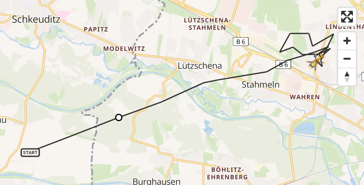 Flugroute Rettungshubschrauber Schkeuditz - Leipzig, 16 August 2026, 11:41