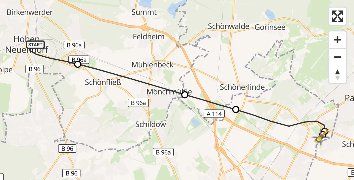 Flugroute Rettungshubschrauber Hohen Neuendorf - Helios Clinic Berlin-Buch, 16 August 2026, 11:43