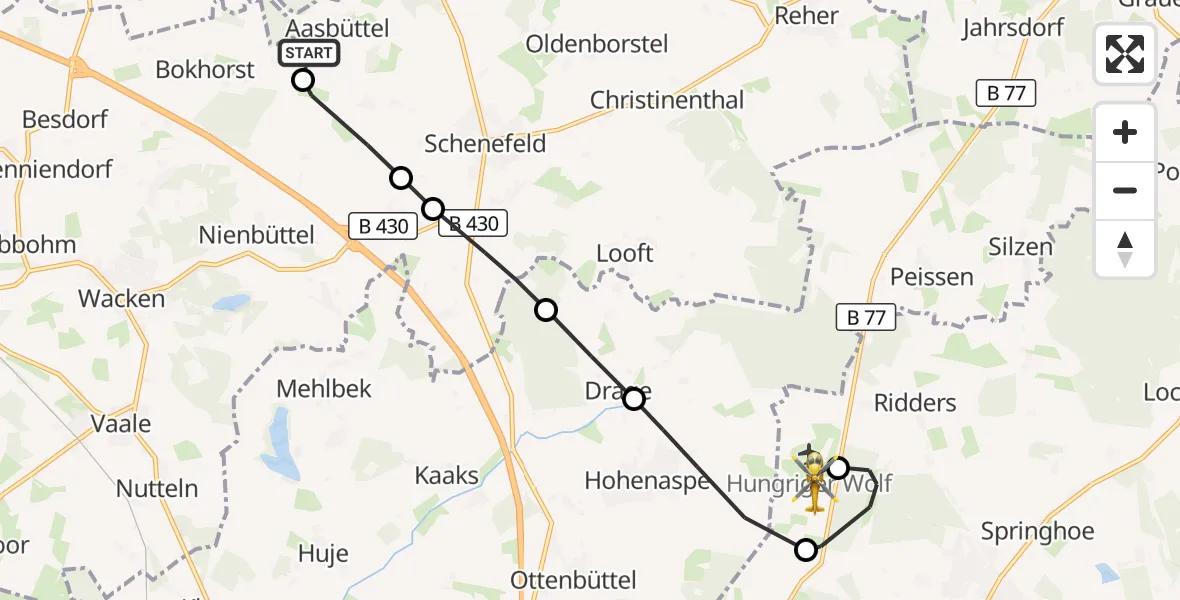 Flugroute Rettungshubschrauber Aasbüttel - Itzehoe Hungriger Wolf Flugplatz, 16 August 2026, 11:45