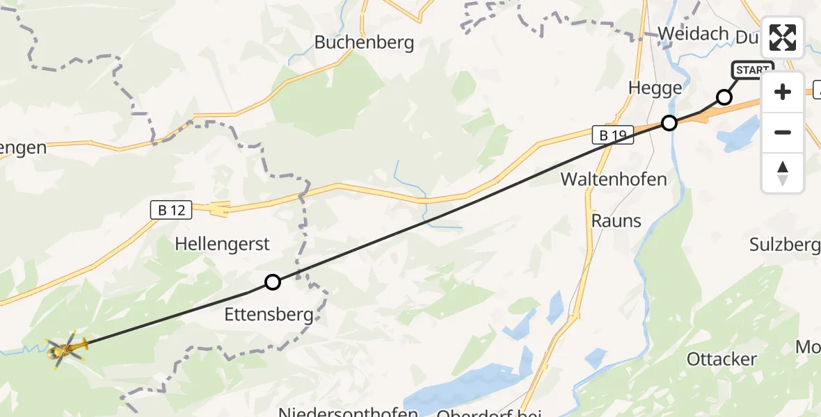 Flugroute Rettungshubschrauber Kempten-Durach Flugplatz - Weitnau, 16 August 2026, 11:47
