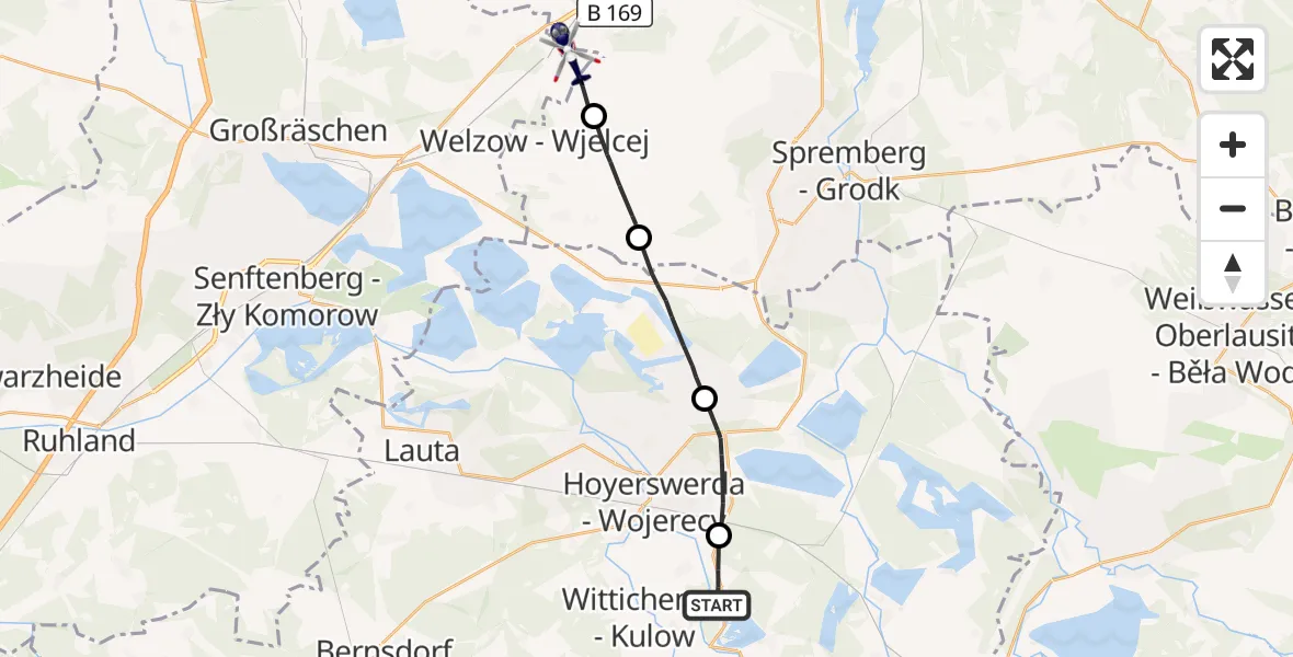 Flugroute Polizeihubschrauber Wittichenau - Neupetershain, 16 August 2026, 11:49