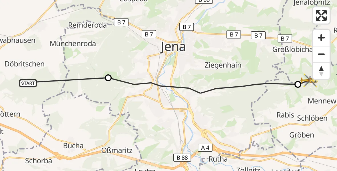 Flugroute Rettungshubschrauber Döbritschen - Schlöben, 16 August 2026, 11:52