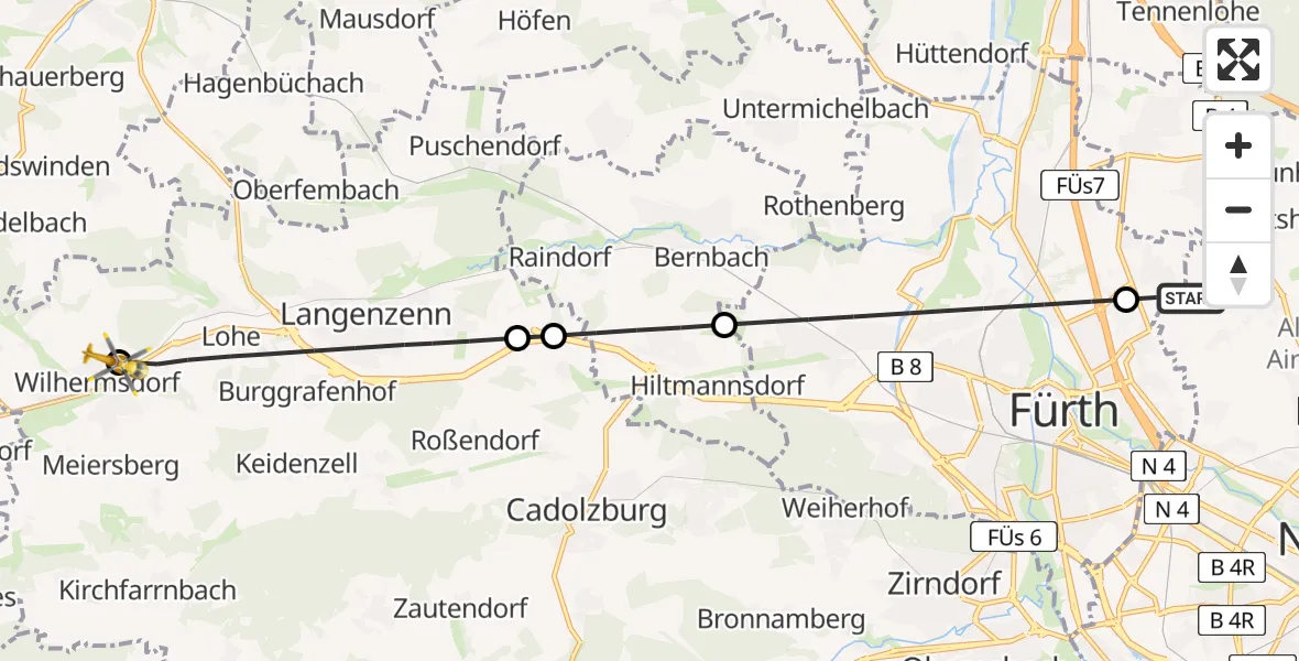 Flugroute Ambulanzhubschrauber Nürnberg - Wilhermsdorf, 16 August 2026, 11:59