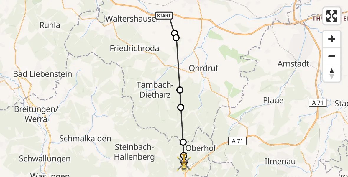 Flugroute Rettungshubschrauber Georgenthal - Zella-Mehlis, 16 August 2026, 12:12