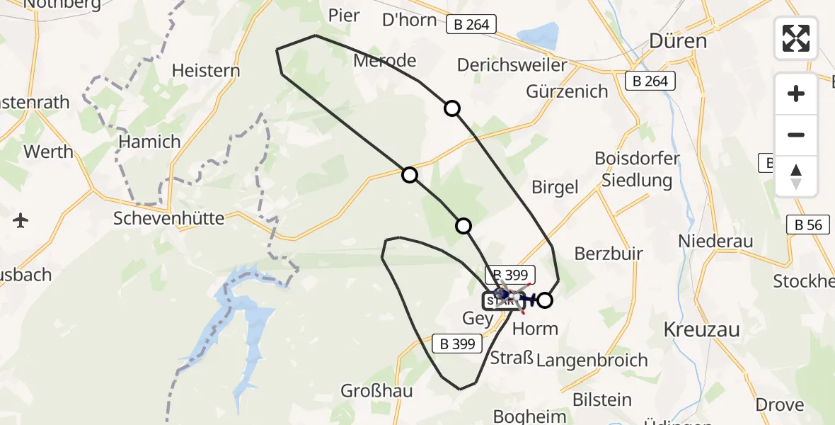 Flugroute Polizeihubschrauber Hürtgenwald - Hürtgenwald, 16 August 2026, 12:13