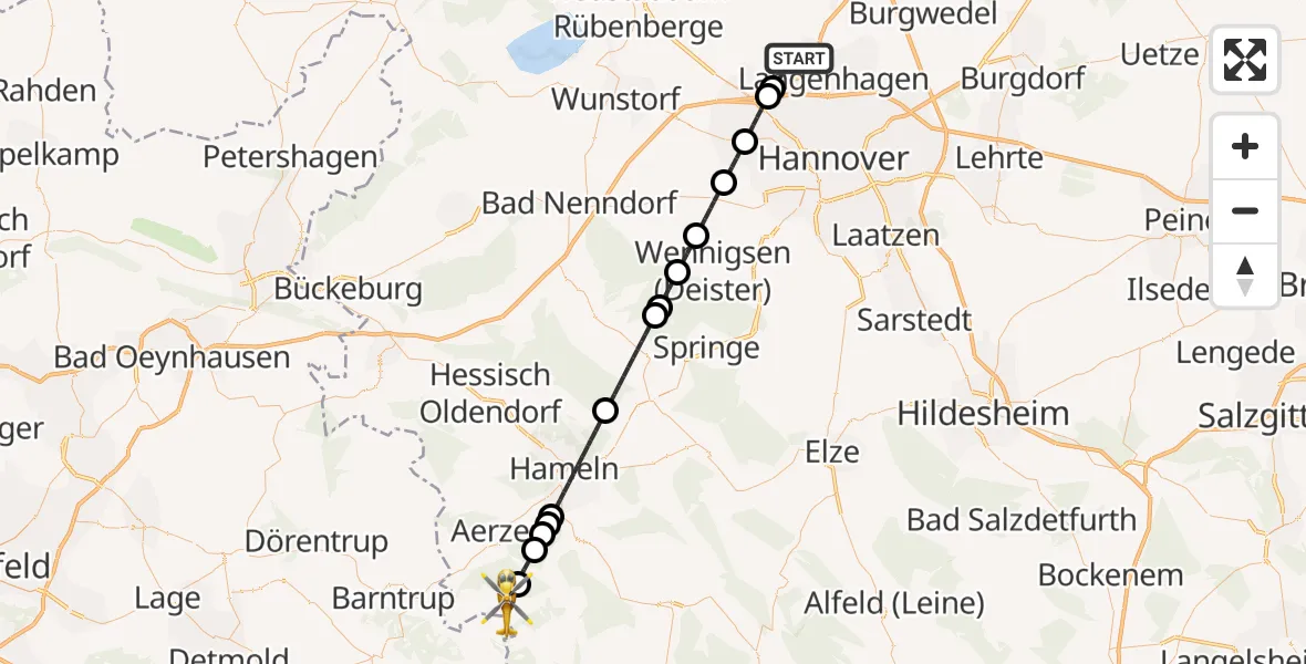 Flugroute Rettungshubschrauber Flughafen Hannover - Bad Pyrmont, 16 August 2026, 12:14