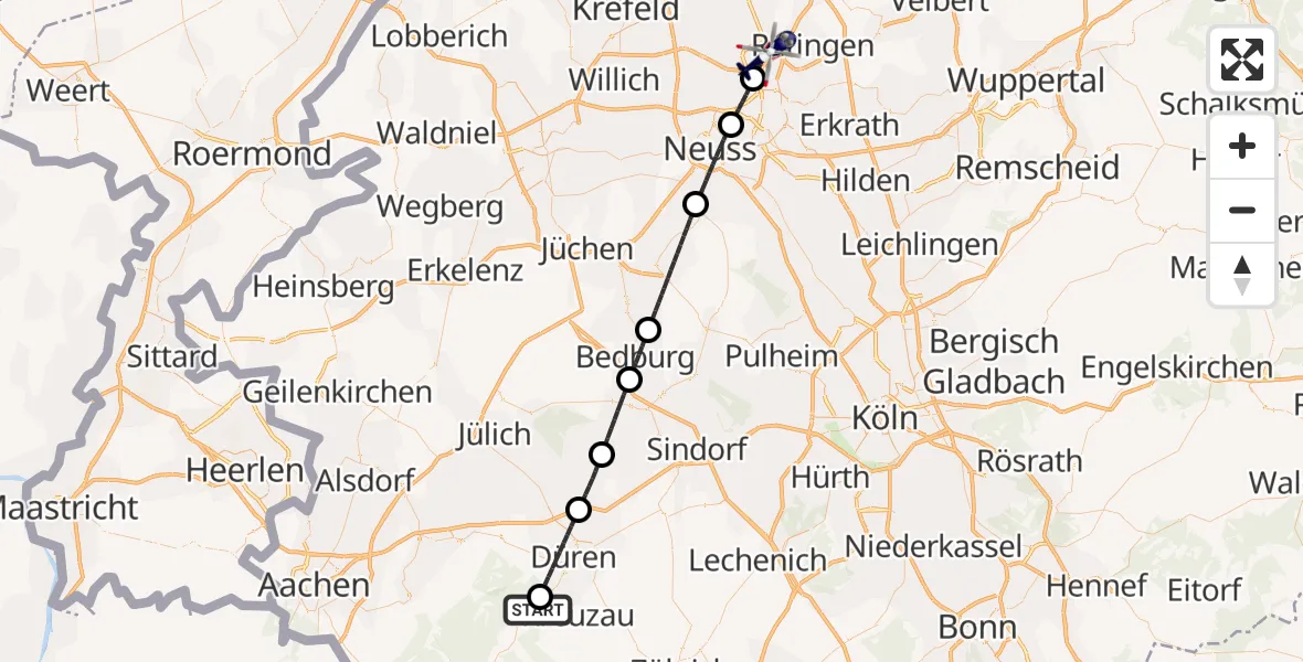 Flugroute Polizeihubschrauber Hürtgenwald - Düsseldorf Flughafen, 16 August 2026, 12:26
