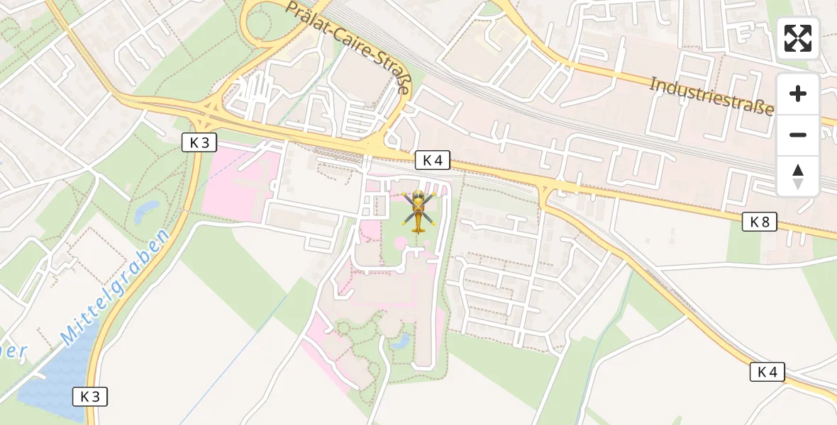 Flugroute Rettungshubschrauber Ludwigshafen Accident Hospital - Ludwigshafen Accident Hospital, 16 August 2026, 12:28