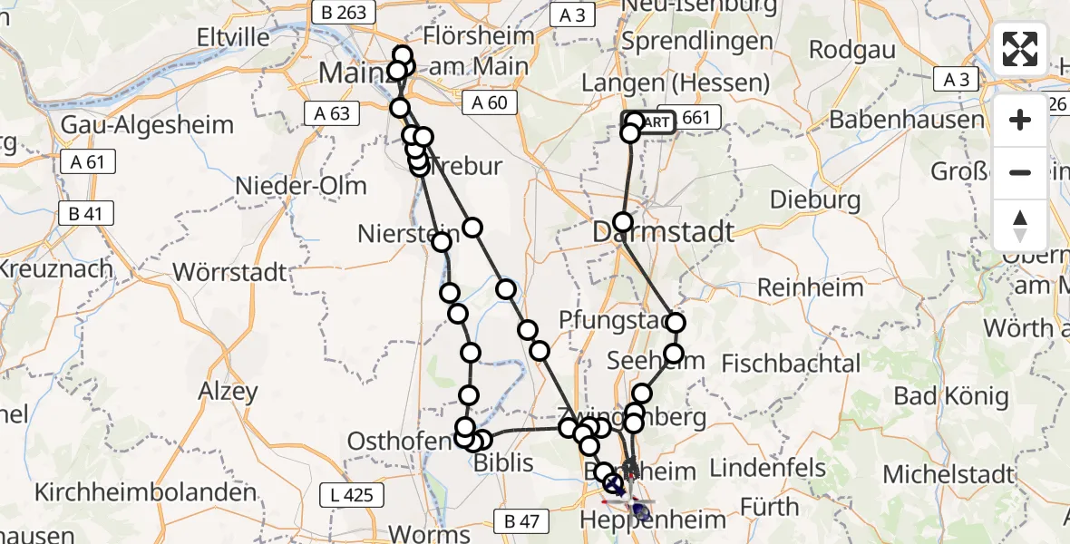 Flugroute Polizeihubschrauber Flughafen Frankfurt-Egelsbach - Bensheim, 16 August 2026, 12:29