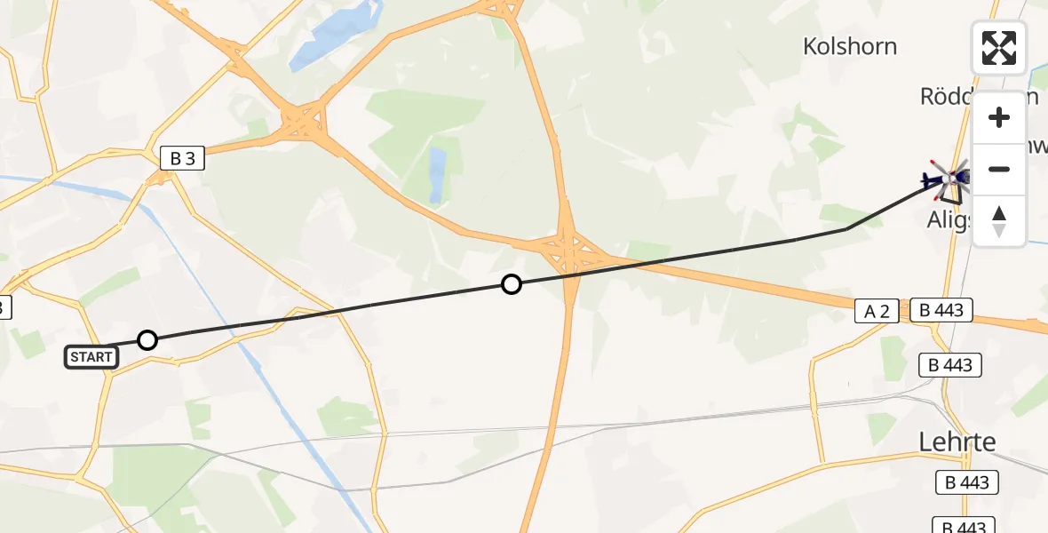 Flugroute Polizeihubschrauber Hannover Luftrettung Hubschrauberlandeplatz (Christoph 4) - Lehrte, 16 August 2026, 12:32