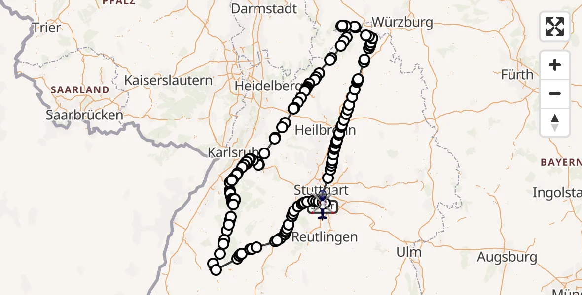 Flugroute Polizeihubschrauber Flughafen Stuttgart - Flughafen Stuttgart, 16 August 2026, 12:35