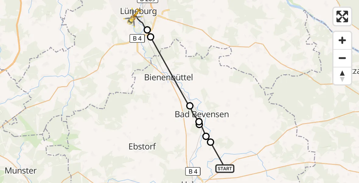 Flugroute Rettungshubschrauber Uelzen - Lüneburg, 16 August 2026, 12:49
