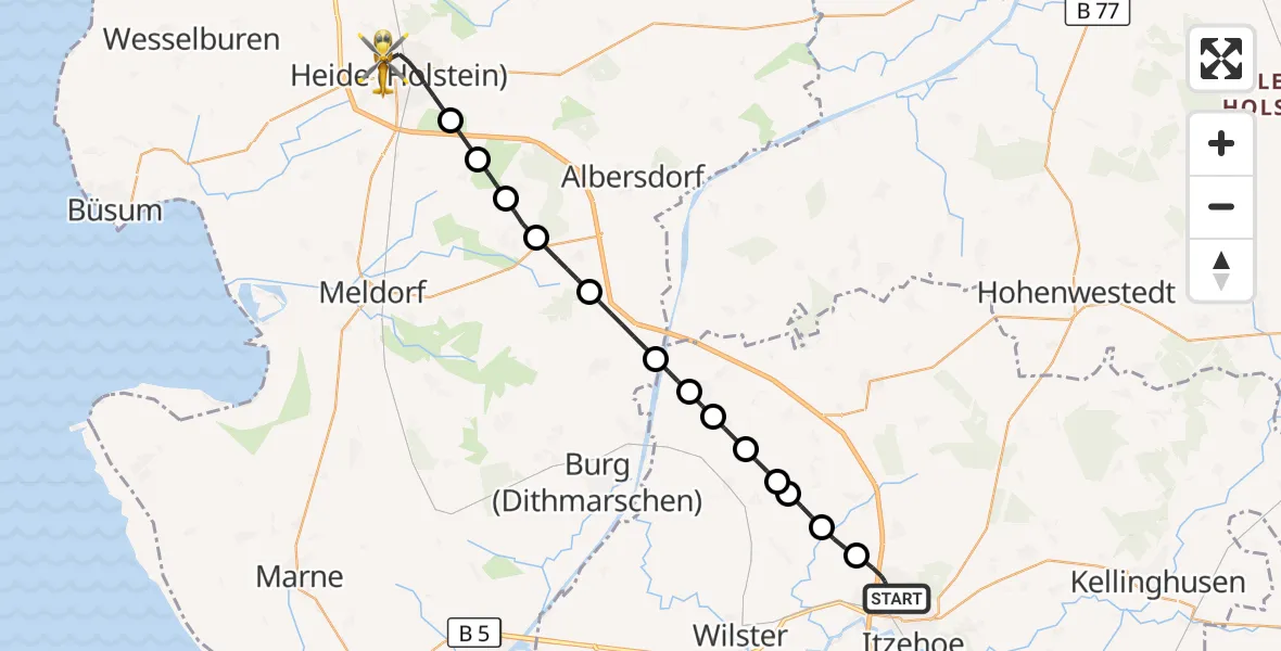 Flugroute Rettungshubschrauber Itzehoe - Heide, 16 August 2026, 12:53