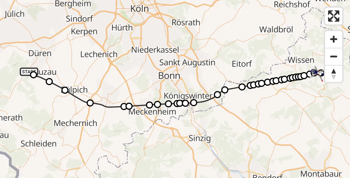 Flugroute Polizeihubschrauber Hürtgenwald - Steinebach/Sieg, 16 August 2026, 12:59