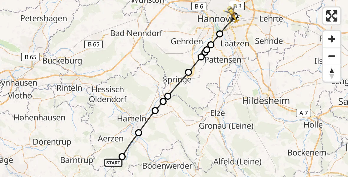 Flugroute Rettungshubschrauber Bad Pyrmont - Hannover Luftrettung Hubschrauberlandeplatz (Christoph 4), 16 August 2026, 12:59