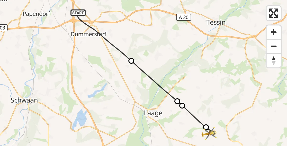 Flugroute Ambulanzhubschrauber Dummerstorf - Laage, 16 August 2026, 13:01