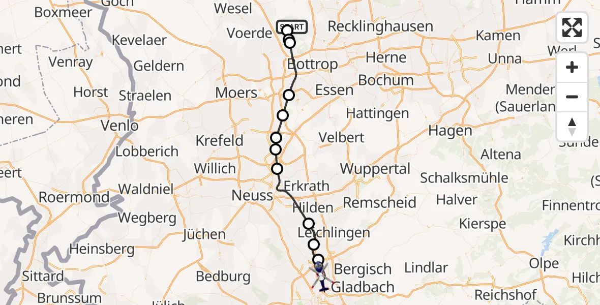Flugroute Polizeihubschrauber Hünxe - Köln, 16 August 2026, 13:02