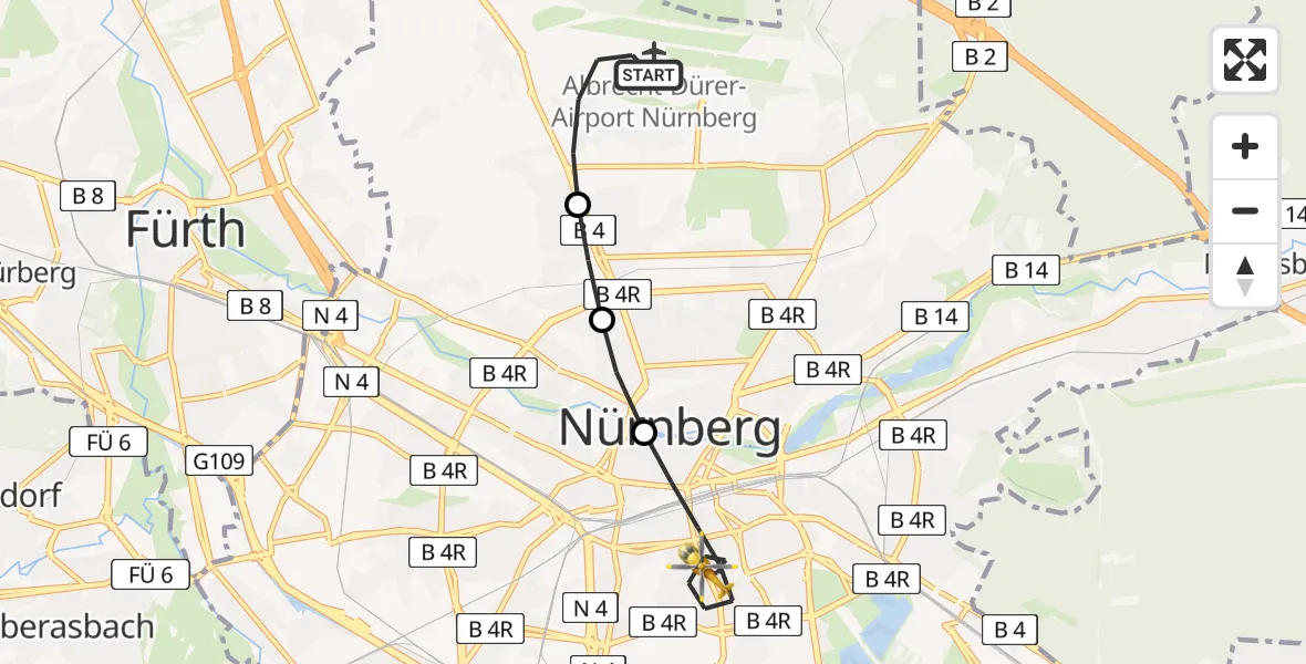 Flugroute Rettungshubschrauber Flughafen Nuremberg - Nürnberg, 16 August 2026, 13:14