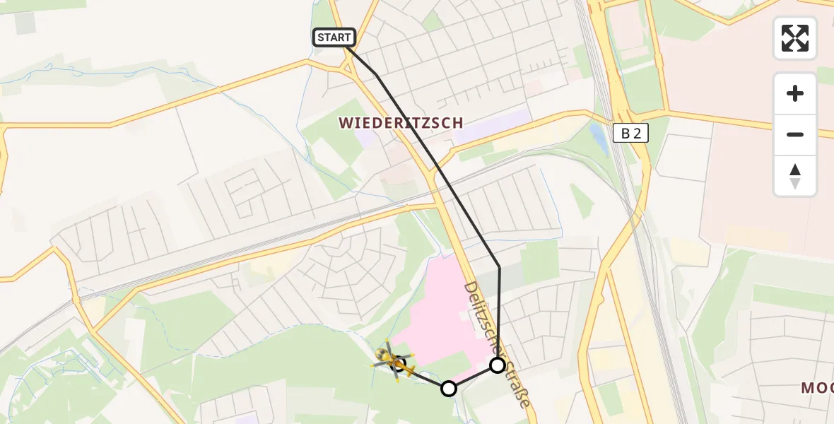Flugroute Rettungshubschrauber Leipzig - Sankt Georg Hospital Leipzig Reserve, 16 August 2026, 13:14