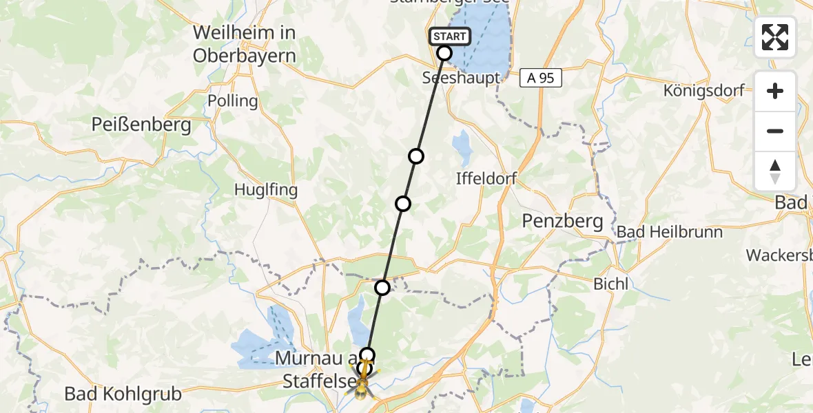 Flugroute Rettungshubschrauber Starnberger See - Riegsee, 16 August 2026, 13:23
