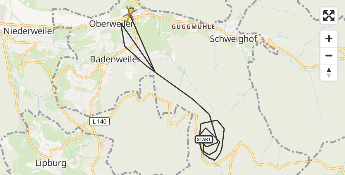 Flugroute Ambulanzhubschrauber Badenweiler - Badenweiler, 16 August 2026, 13:27