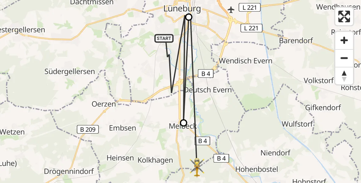 Flugroute Rettungshubschrauber Lüneburg - Melbeck, 16 August 2026, 13:28