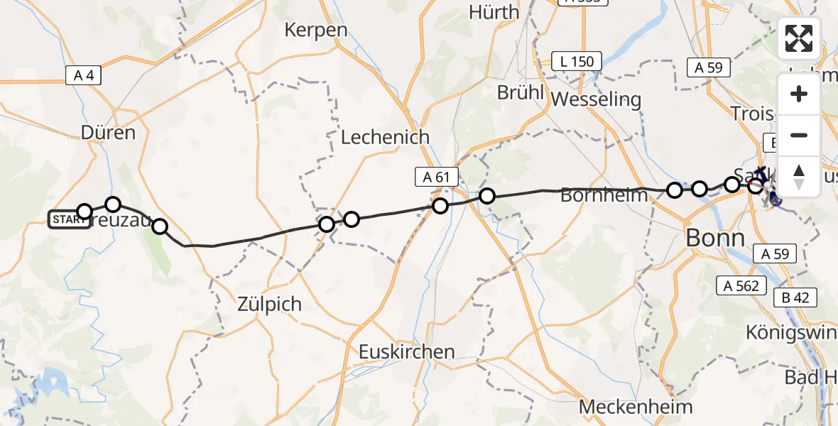Flugroute Polizeihubschrauber Hürtgenwald - Bonn-Hangelar Flugplatz, 16 August 2026, 13:28