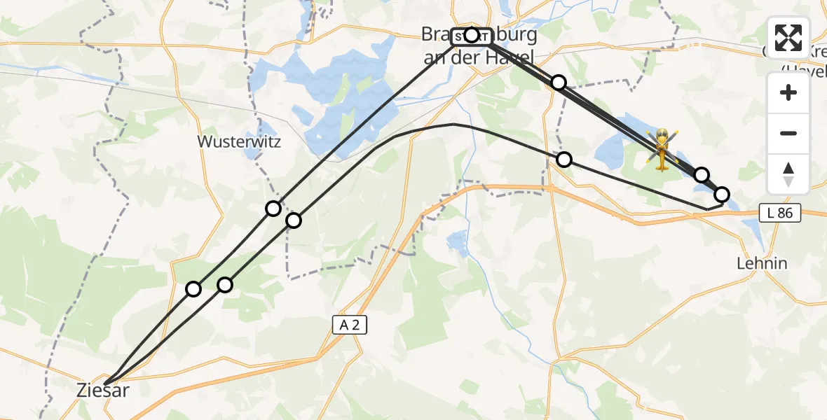 Flugroute Rettungshubschrauber Brandenburg an der Havel - Kloster Lehnin, 16 August 2026, 13:33