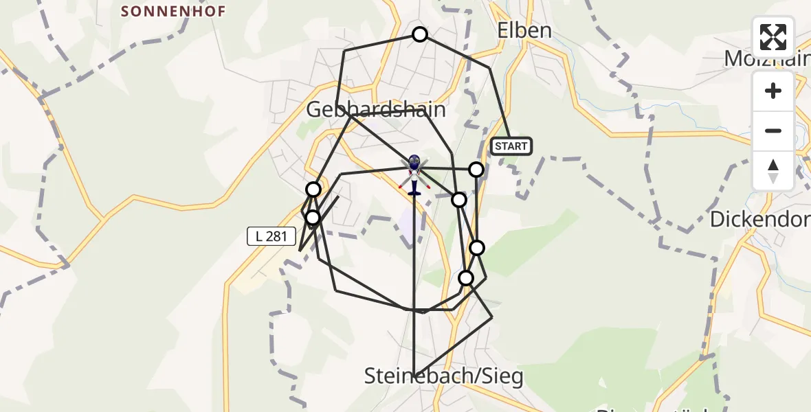 Flugroute Polizeihubschrauber Elben - Gebhardshain, 16 August 2026, 13:42