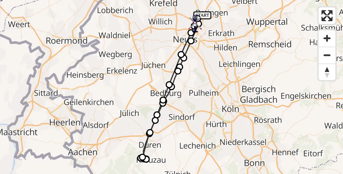 Flugroute Polizeihubschrauber Düsseldorf Flughafen - Düsseldorf, 16 August 2026, 13:42