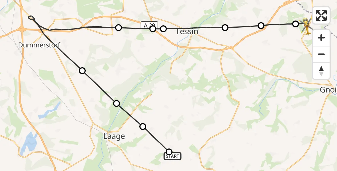 Flugroute Ambulanzhubschrauber Laage - Behren-Lübchin, 16 August 2026, 13:44