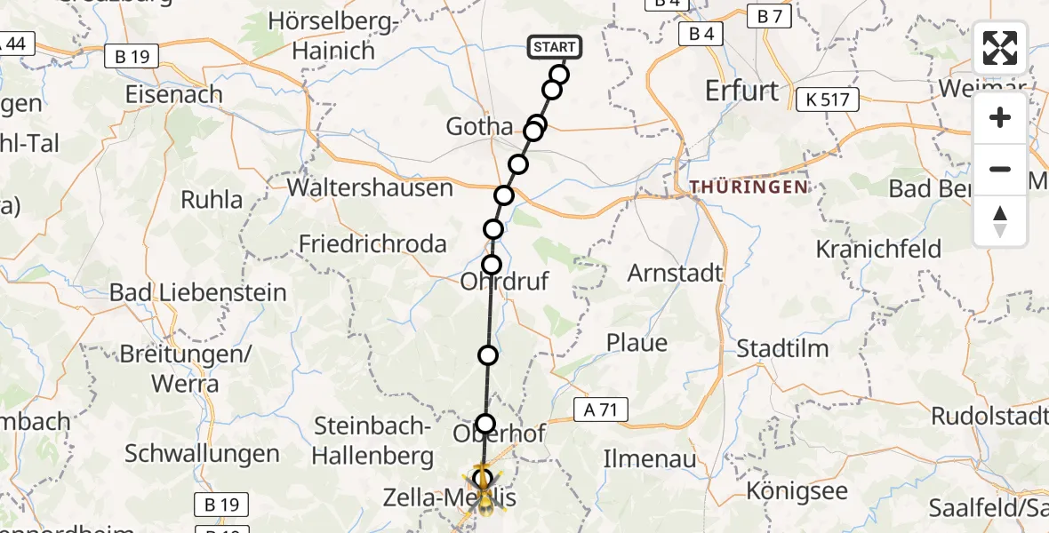 Flugroute Rettungshubschrauber Molschleben - Suhl, 16 August 2026, 13:54