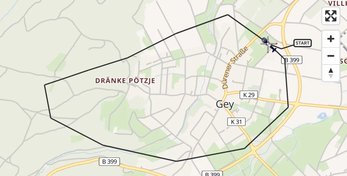 Flugroute Polizeihubschrauber Hürtgenwald - Hürtgenwald, 16 August 2026, 13:59