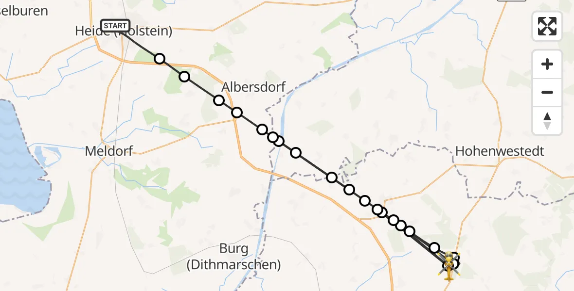 Flugroute Rettungshubschrauber Heide - Itzehoe Hungriger Wolf Flugplatz, 16 August 2026, 14:02