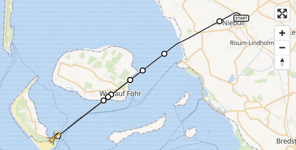 Flugroute Ambulanzhubschrauber Niebüll - Wittdün auf Amrum, 16 August 2026, 14:09