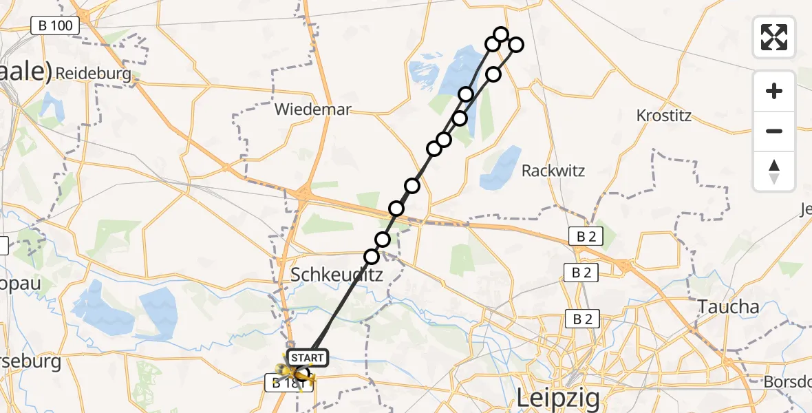 Flugroute Rettungshubschrauber Schkeuditz - ADAC Air Rescue Station Leipzig/Schkeuditz-Dölzig Hubschrauberlandeplatz (Christoph 61), 16 August 2026, 14:15