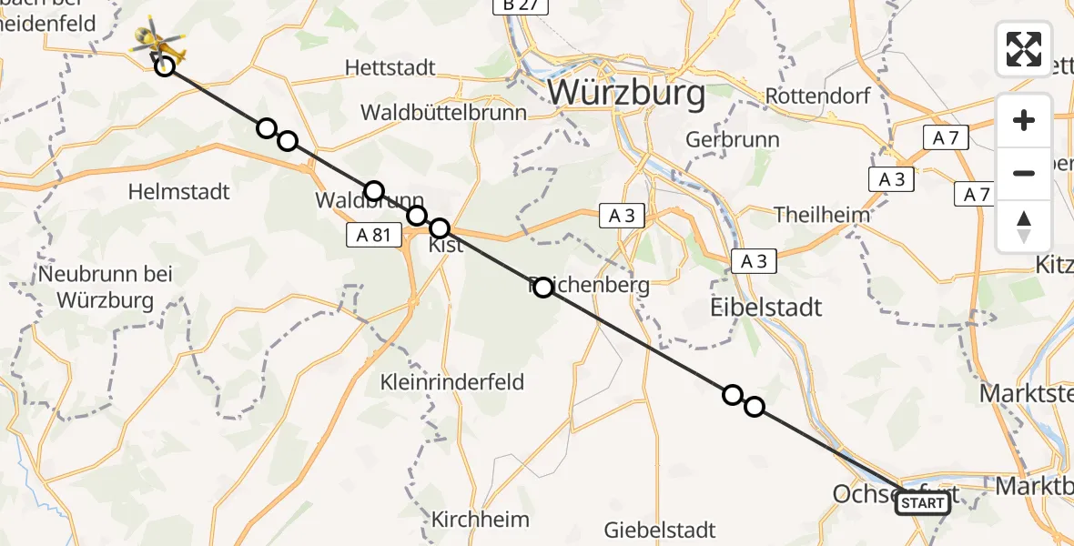 Flugroute Rettungshubschrauber Ochsenfurt - Remlingen, 16 August 2026, 14:17