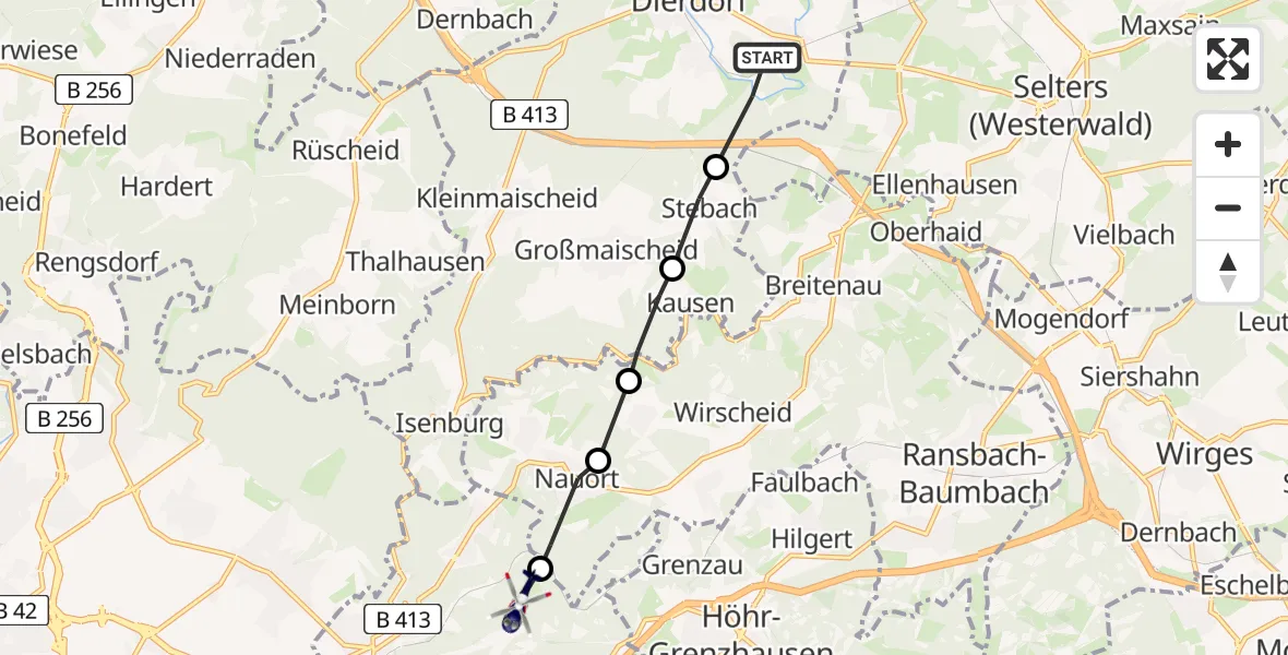 Flugroute Polizeihubschrauber Dierdorf - Bendorf, 16 August 2026, 14:35