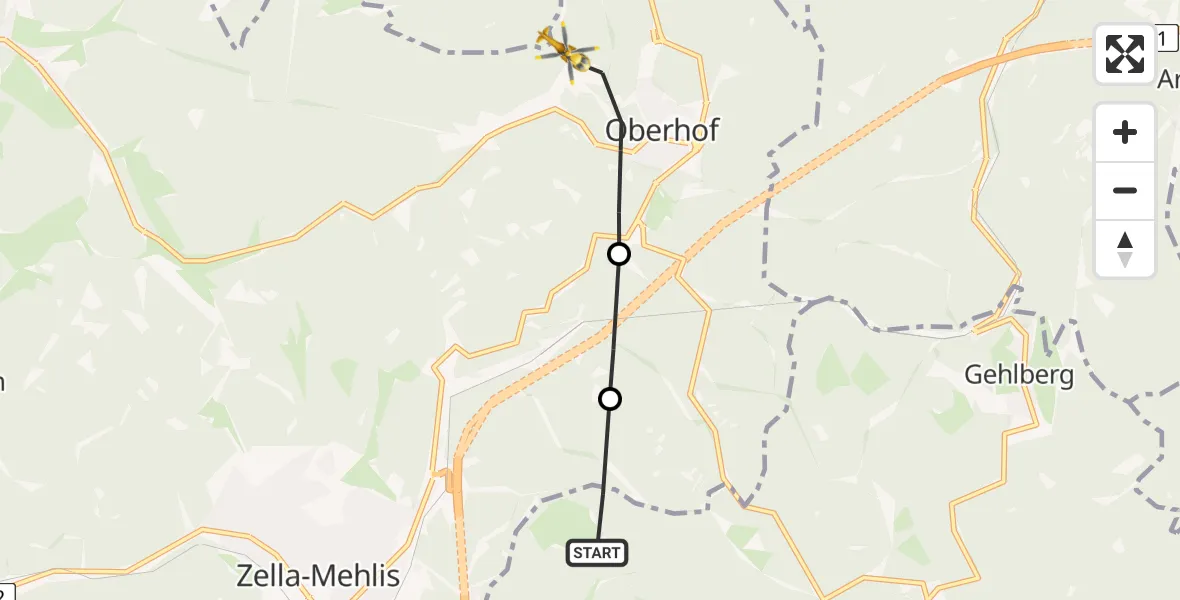 Flugroute Rettungshubschrauber Suhl - Oberhof, 16 August 2026, 14:35